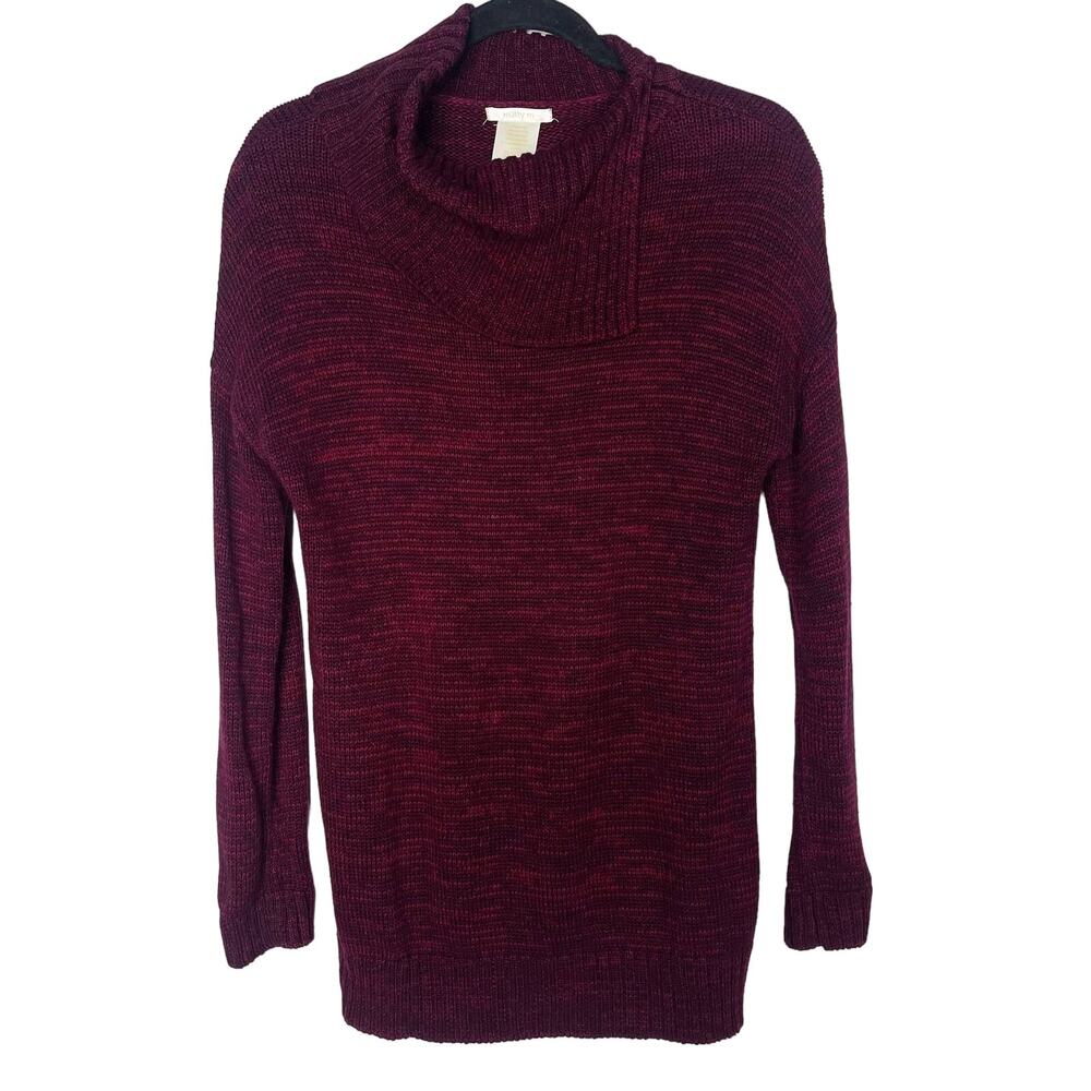Matty M Small S Red Pink Marled Envelope Pullover Split Turtleneck Tunic Sweater
